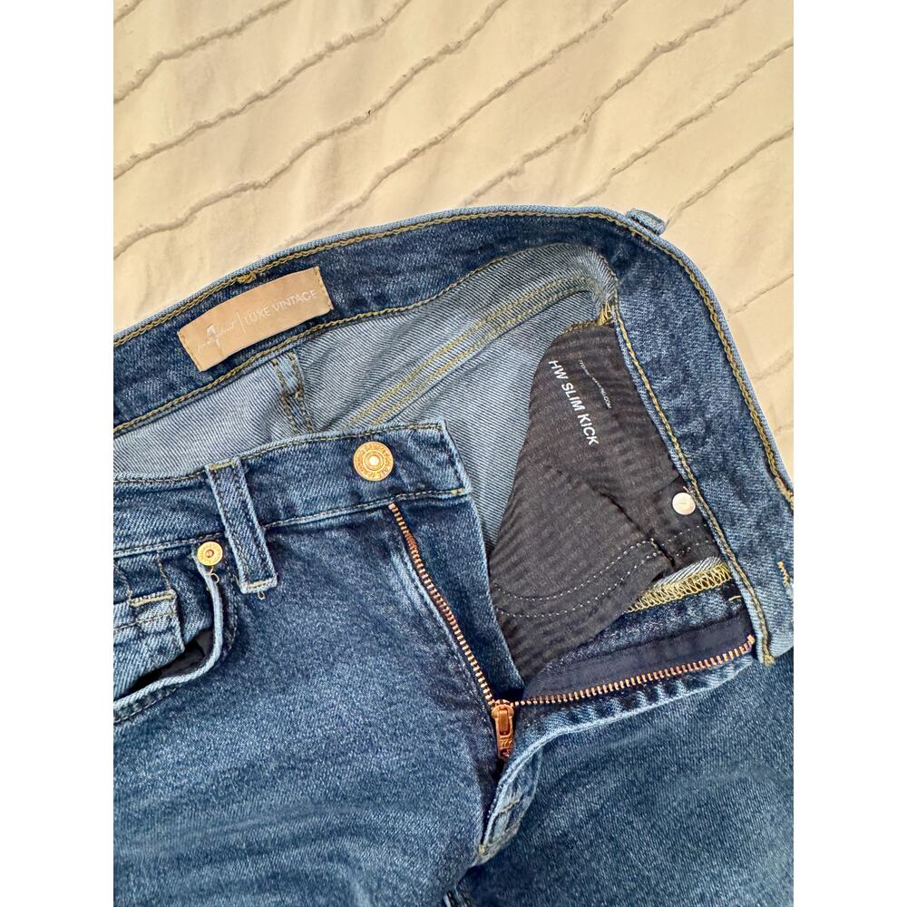 7 For All Mankind Luxe Vintage Slim Kick Jeans Deep Soul Raw Hem Women's 27 - Picture 13 of 16